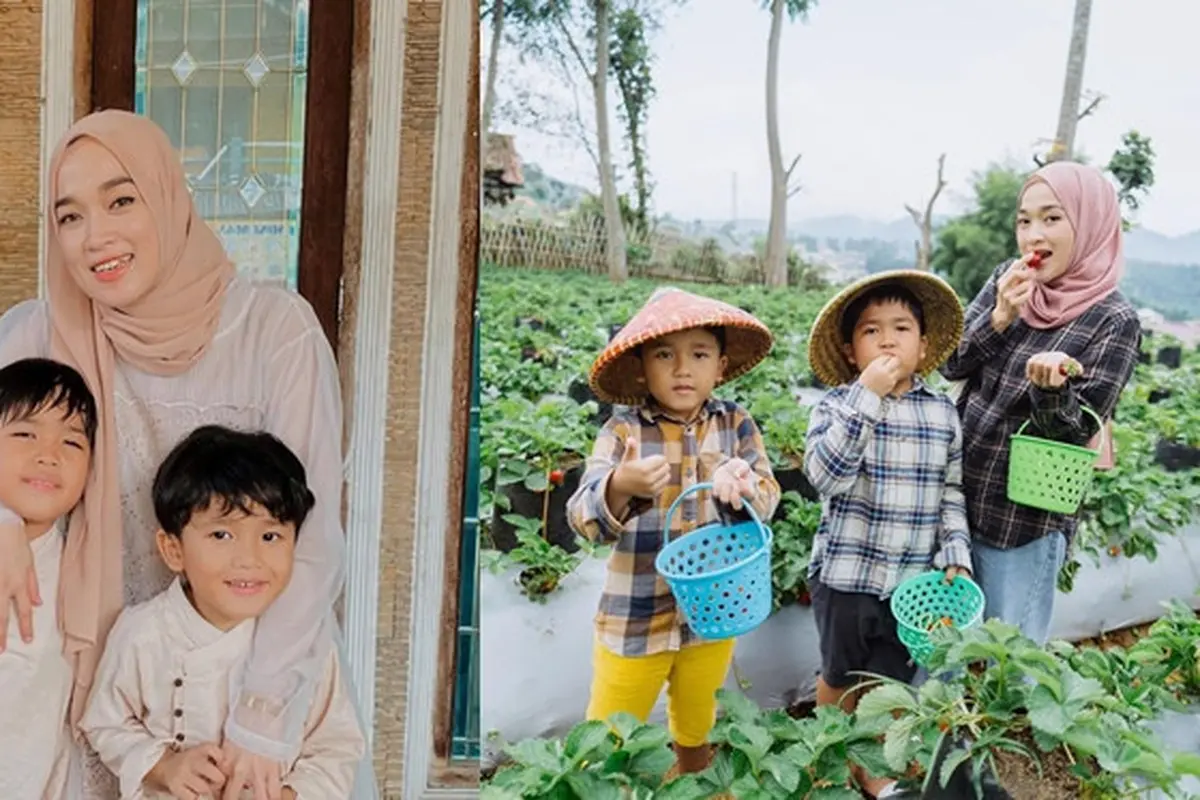 6 Momen Kompak Ririe Fairus saat Asuh Anak, Pakai Baju Senada