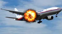 Ilustrasi MH17 terbakar (Liputan6.com/Sangaji)