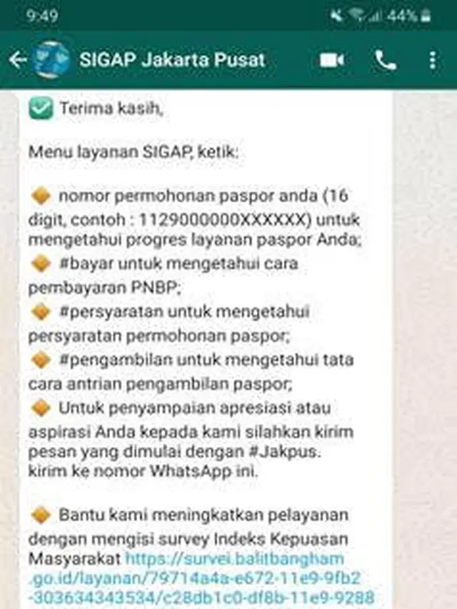 Bikin paspor lewat WhatsApp