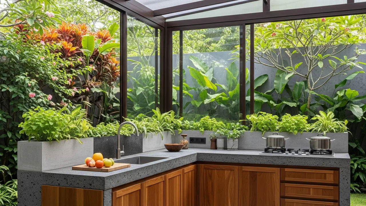Inspirasi Rumah dengan Dapur Terbuka Gaya Tropis Terbaru 2025. Gemini