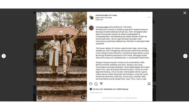Ramon Y Tungka Umumkan Telah Menggelar Pernikahan Kedua. (instagram.com/ramonytungka)