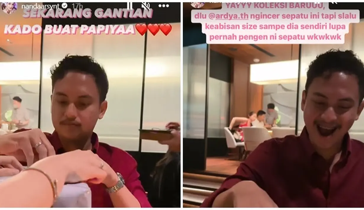 Selain Ardya yang memberikan hadiah untuk Nanda di Hari Valentine, Nanda Arsyinta juga memberikan kado istimewa untuk sang suami berupa sepatu merek terkenal yang sudah lama diidamkan oleh Ardya. Beauty vlogger kelahiran 31 Maret 1998 itu memang selalu ingat barang apa yang diinginkan sang suami namun belum sempat dimilikinya. (Liputan6.com/IG/@nandaarsynt)