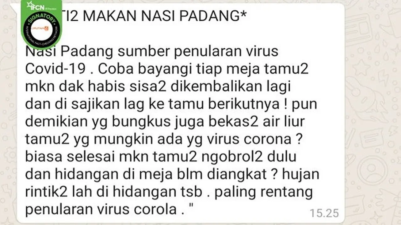 Gambar Tangkapan Layar Kabar Hoaks Tentang Virus Corona