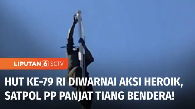 Upacara memperingati Hari Ulang Tahun Republik Indonesia di Kabupaten Lamongan, Jawa Timur, diwarnai aksi heroik anggota Satpol PP. Petugas itu naik ke tiang bendera saat tali bendera merah putih terlepas dari pengaitnya.