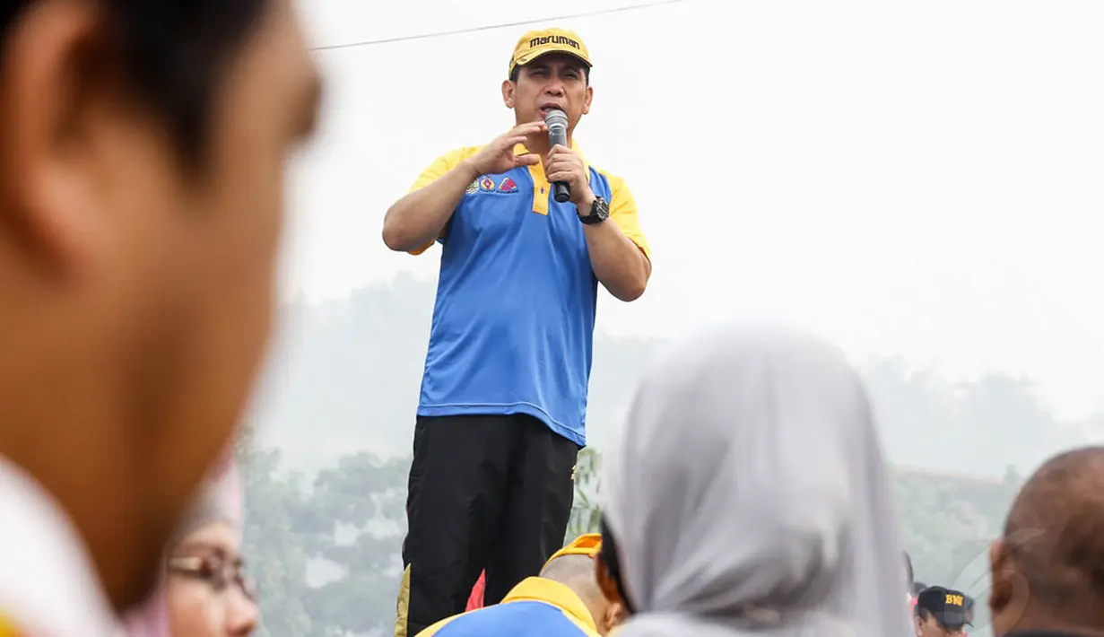 Walikota Lubuklinggau, H SN Prana Putra Sohe saat memberi sambutan di Area Panjat Tebing Kawasan Sport Center Petanang, (10/10/14). (Liputan6.com/Faizal Fanani)