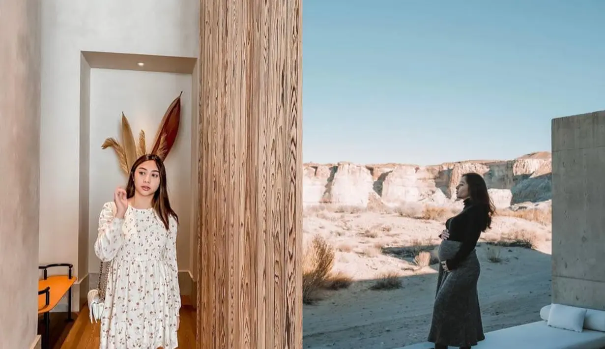 Begini tampilan feminin kakak dan adik. Winona tampil menawan berbalut floral dress dan sepatu boots. Sementara Nikita memadukan turtleneck hitam dengan rok dan sepatu boots.  (Instagram/nikitawillyofficial94/winonawilly16).