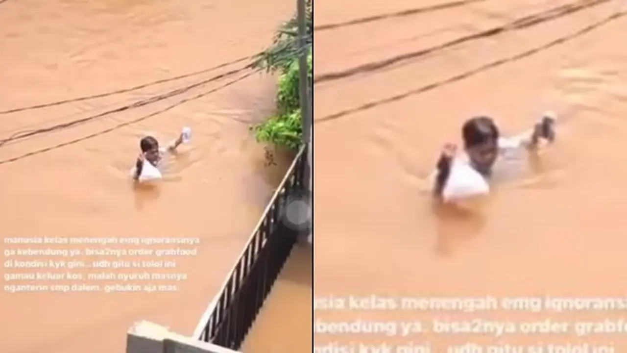 Viral Video Driver Ojek Online Antar Makanan saat Banjir, Tuai Perhatian