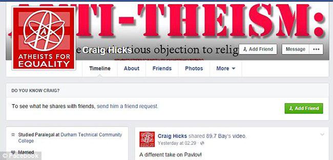 akun Facebook Craig Stephen Hicks, yang pro atheis | foto: copyright dailymail.co.uk