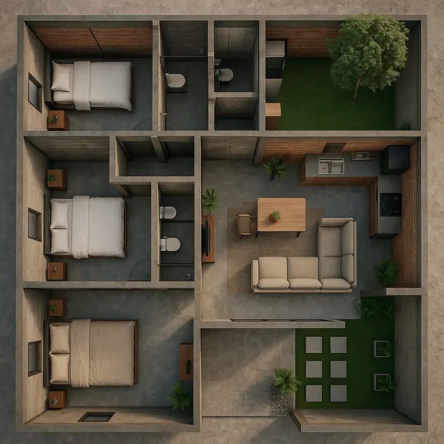 Model Rumah Sederhana dengan 3 Kamar dan Taman Belakang Rahasia