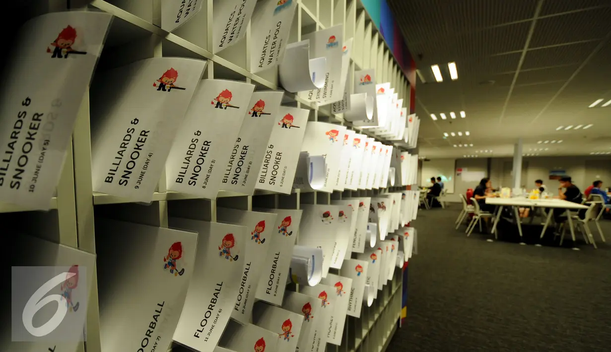 Data hasil pertandingan semua cabang olahraga yang dilombakan di Sea Games 2015 Singapura bisa didapatkan di Main Press Centre (MPC) National Stadium Singapura, Senin (1/6/2015). (Liputan6.com/Helmi Fithriansyah)
