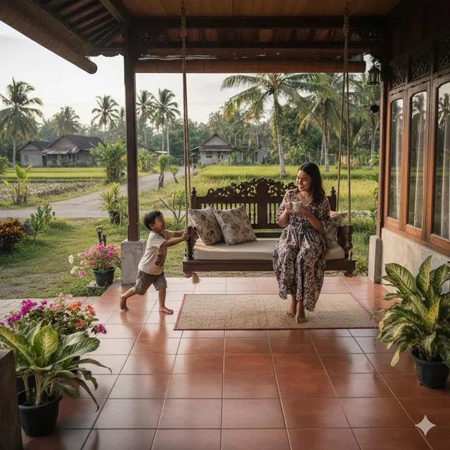 Inspirasi Teras Rumah di Desa Tanpa Pagar (Foto: Gemini AI)