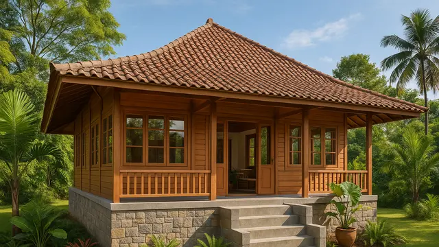 Rumah Sederhana dengan Pondasi Tinggi yang Asri (Foto: ChatGPT)