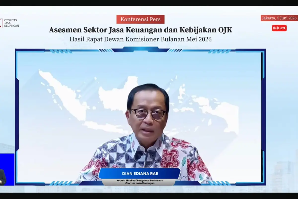 Kepala Eksekutif Pengawas perbankan Otoritas Jasa Keuangan, Dian Ediana Rae, dalam Konferensi Pers Hasil RDKB Mei 2026, Jumat (5/6/2026).