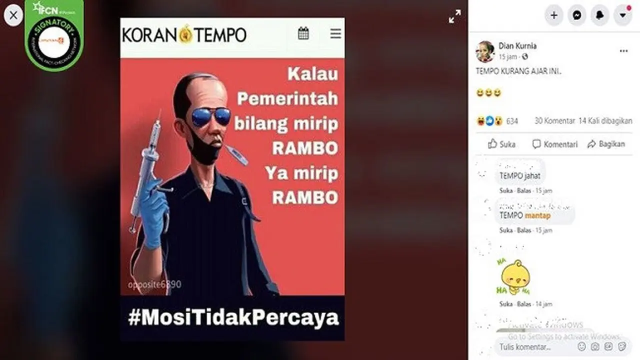 Gambar Tangkapan Layar Foto Sampul Koran Tempo (sumber: Facebook)