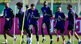 Para pemain Jerman menghadiri sesi latihan tim sepak bola nasional Jerman di lapangan latihan Borussia Dortmund, Jerman pada 18 Maret 2025. (Ina FASSBENDER/AFP)