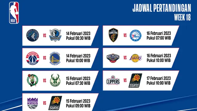 Jadwal dan Live Streaming NBA 2022/2023 Week 18 di Vidio, 14-17 Februari 2023
