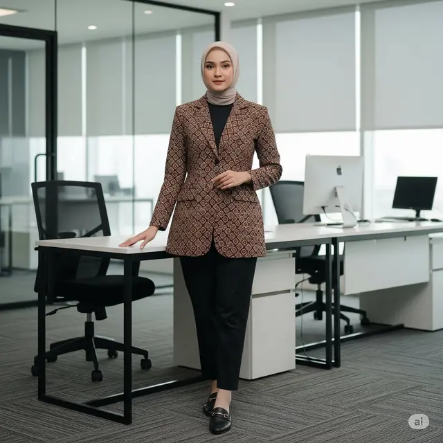 Blazer Batik Structured Power Dressing