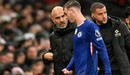 Gelandang Chelsea, Cole Palmer, hanya bermain selama 21 menit saat timnya keok 1-2 dari Manchester United pada laga pekan kelima Premier League di Old Trafford, Sabtu (20/9/2025) malam WIB. (AFP/Oli Scarff)