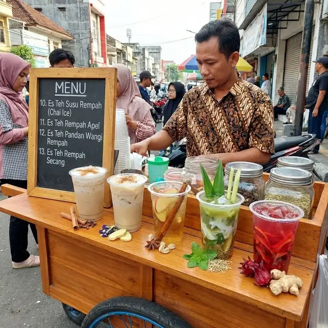 Jualan es teh rempah dan susu