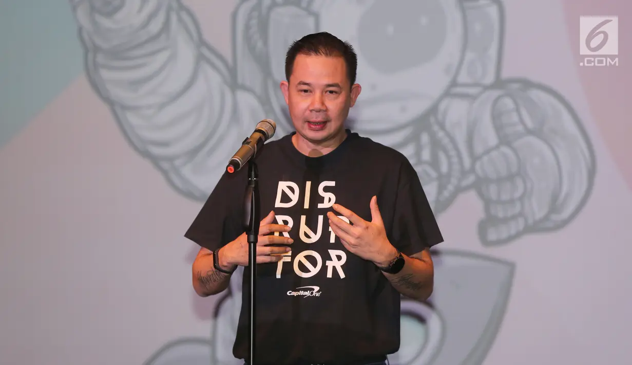 Head of Committee Archipelageek Andi Sadha memberi sambutan menjelang Festival SXSW dan GCA 2019 yang akan digelar di Amerika Serikat, di Jakarta, Selasa (26/2). Bekraf akan mengirimkan 19 pelaku industri. (Liputan6.com/Fery Pradolo)