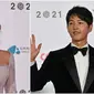 Aktris Indonesia Shenina Cinnamon dan aktor Korea Selatan Song Joong Ki berpose di karpet merah Busan International Film Festival (BIFF) ke-26 di Busan Cinema Center, Busan, 6 Oktober 2021. (Jung Yeon Je/AFP)