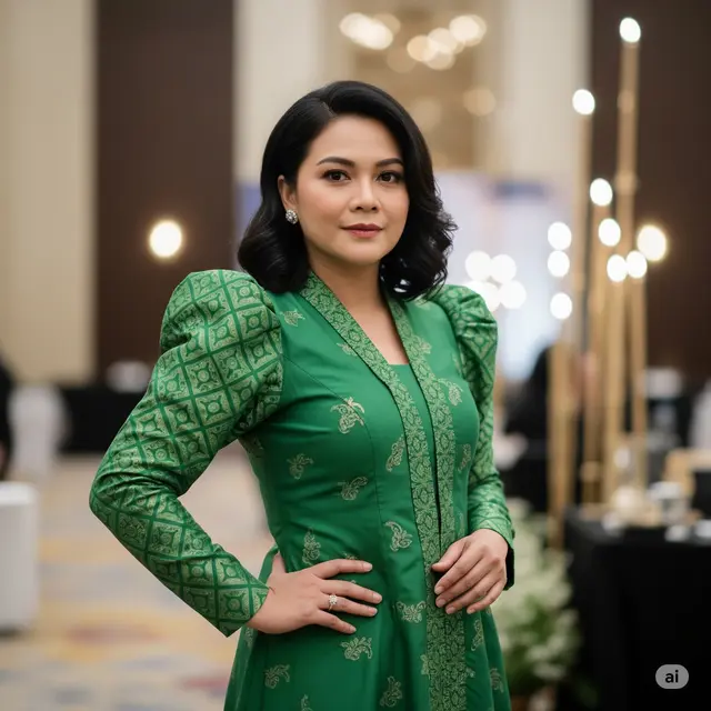 Model Dress Batik Lengan Puff Brokat Elegan
