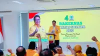 Ketua Umum Partai Golkar Airlangga Hartarto saat menyampaikan sambutan di acara Rakernas Partai Golkar. (Istimewa)