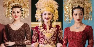 Lihat di sini beberapa potret adu pesona pengantin antara Aaliyah Massaid, Beby Tsabina, dan Nikita Willy dibalut baju adat berwarna merah saat menikah.