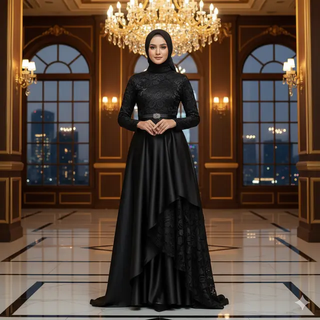 8 Model Gamis Hitam Syar'i dengan Kombinasi Lace, Elegan dan Menawan untuk Berbagai Acara