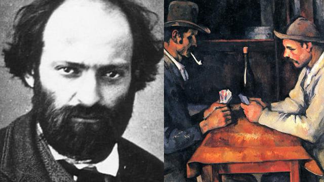 Paul Cézanne (kiri) dan Lukisan The Card Players (kanan)