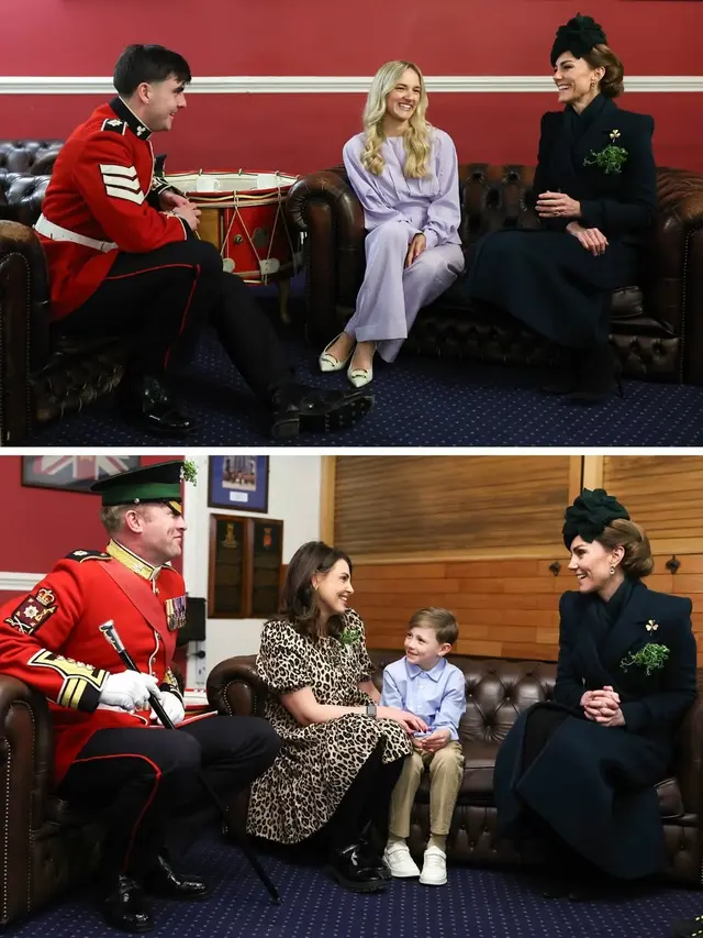 Tampilan Berseri Kate Middleton di Peringatan St. Patrick Sebagai Kolonel Garda Irlandia dengan Gaun Lawas Hijau Gelap