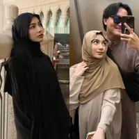 Gaya Kerudung Meleyot ala Mahalini saat Umrah. [@rizkyfbian]