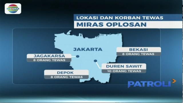 Jumlah korban minuman keras oplosan terus bertambah dan meluas ke sejumlah daerah. Di Tangerang Selatan, Banten dua orang dilaporkan tewas. Sedangkan di Cianjur, dua orang dalam kondisi kritis dibawa ke rumah sakit, akibat menenggak miras oplosan.
