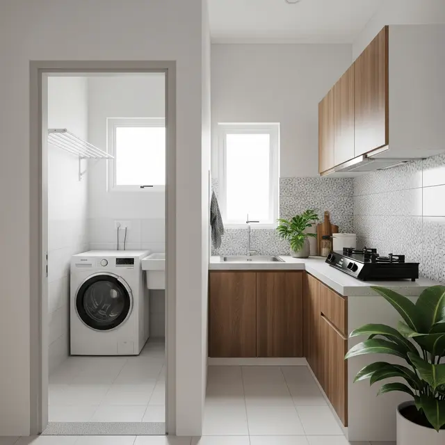 9 Desain Dapur Mungil 1,5x2 Meter Rumah Type 21 yang Menyatu dengan Ruang Laundry