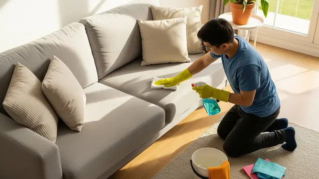 Ilustrasi membersihkan sofa