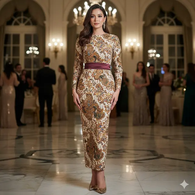 Model Long Dress Batik Kombinasi Satin yang Lagi Tren
