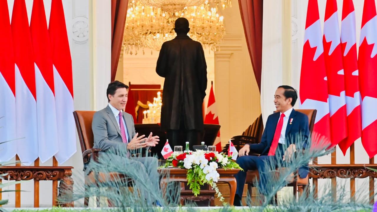 Presiden Joko Widodo atau Jokowi melakukan pertemuan bilateral dengan Perdana Menteri (PM) Kanada Justin Trudeau, di Istana Merdeka, Jakarta, Selasa, 5 September 2023.