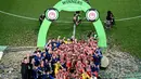 Ini juga menjadi trofi pertama bagi Olympiakos di kompetisi Eropa. (ThÈophile BLOUDANIS/AFP)