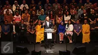 Cagub DKI, Agus Yudhoyono menyampaikan pidato politik di Ballroom Djakarta Theater, Jakarta, Minggu (30/10). Agus menjanjikan perubahan Ibu Kota Jakarta bila terpilih menjadi gubernur. (Liputan6.com/Gempur M Surya)