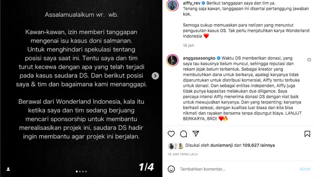 Alffy Rev Berikan Tanggapan Terkait Aliran Dana Doni Salmanan untuk Proyek Wonderland Indonesia