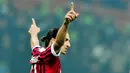 Zlatan Ibrahimovic menjadi sosok kunci saat AC Milan menjuarai Serie A pada musim 2010/2011. Bomber asal Swedia itu menyumbang 14 gol dari 28 laga. (AFP/Filippo Monteforte)