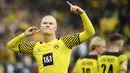 Erling Haaland - Ketajaman pemain muda Borussia Dormund tidak perlu diragukan lagi. Haaland sudah mengoleksi 23 gol dari 20 laga musim ini. Haaland yang berpotensi meninggalkan Dortmund pada musim panas nanti bisa menjadi kesempatan MU untuk memakai jasanya. (AFP/Ina Fassbender)