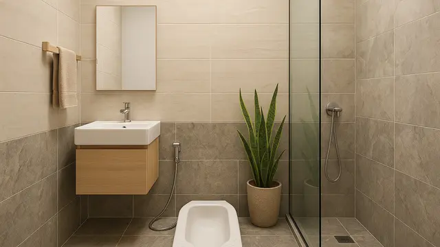 Desain Kamar Mandi 1,5 x 1,5 Meter Kloset Jongkok Gaya Jepang Minimalis/Ilustrasi AI
