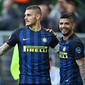 Icardi (kiri) dan Ever Banega cetak hattrick saat Inter Milan cukur Atalanta (GIUSEPPE CACACE / AFP)