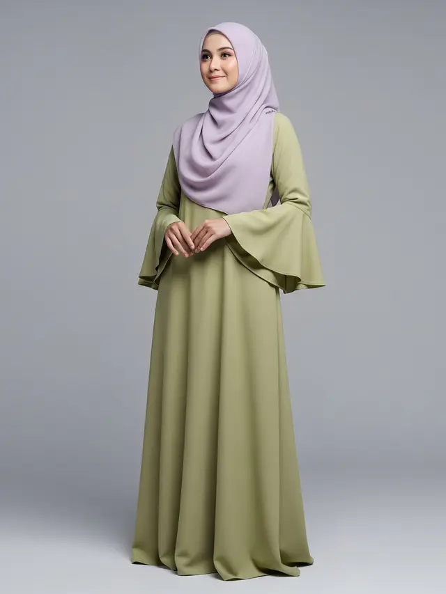 Model Gamis Bahan Toyobo Lengan Terompet dengan Potongan A-line Santai