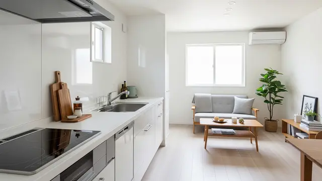 Desain Ruang Keluarga dan Ruang Dapur Tanpa Sekat di Rumah Kecil (AI)