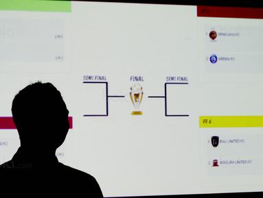 Seorang panitia melihat hasil drawing babak 8 besar Piala Presiden 2018 di Hotel Sultan, Jakarta, Rabu (31/1/2018). Pertandingan di fase 8 besar akan digelar di Stadion Manahan, Solo, 3 dan 4 Februari 2018. (Bola.com/M Iqbal Ichsan)