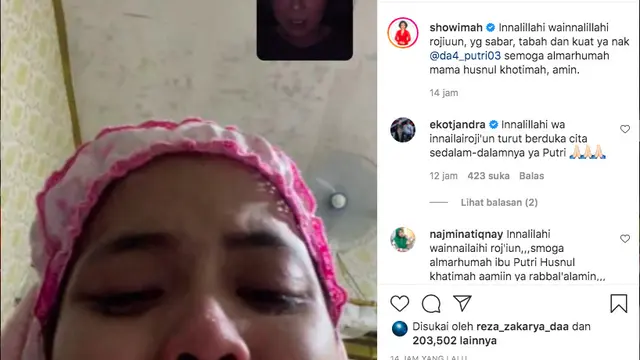 Ibunda Putri DA meninggal dunia. (instagram.com/showimah)