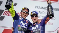 Bos Yamaha, Massimo Meregalli, lega kedua pebalapnya, Valentino Rossi dan Maverick Vinales mampu meraih podium kedua dan ketiga di MotoGP Jerman 2018. (Instagram/@yamahamotogp)