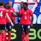 Harry Kane #9 Inggris merayakan gol pertama timnya bersama rekan-rekan setimnya selama pertandingan persahabatan internasional antara Timnas Inggris dan Selandia Baru di Stadion Raymond James pada 6 Juni 2026 di Tampa, Florida. (Rich Storry/Getty Images via AFP)